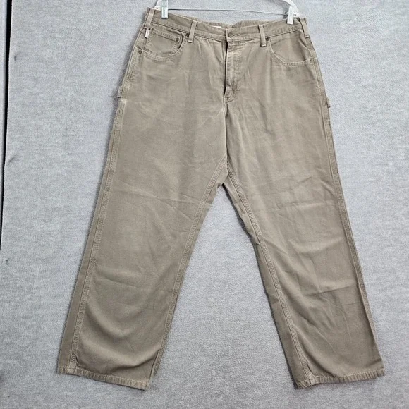 Carhartt Men Pants 38x30 Brown Carpenter Straight Loose‎ Fit High Rise Pockets