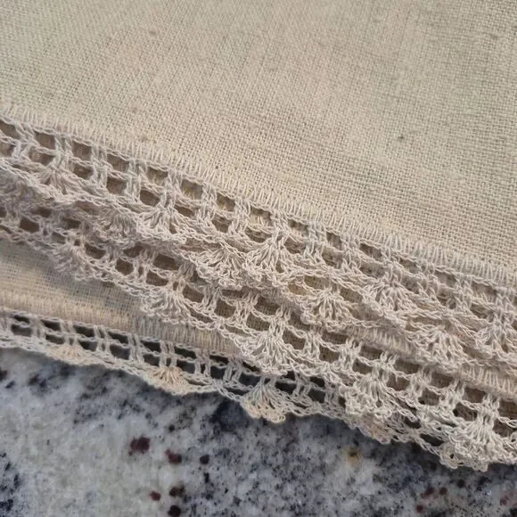 Tablecloth, Vintage Ecru Cotton w Hand Crocheted Edging, 46