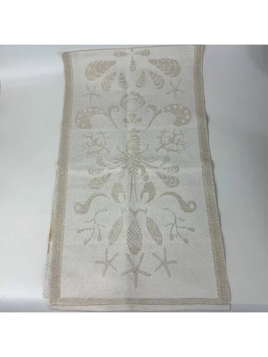 Ekelund Beige Sea Life Cotton Linen Table Runner 15 x 26 Neutrals
