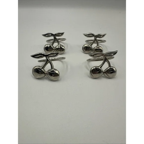 Set of 4‎ Vintage Pewter Cherry Fruit Napkin Rings