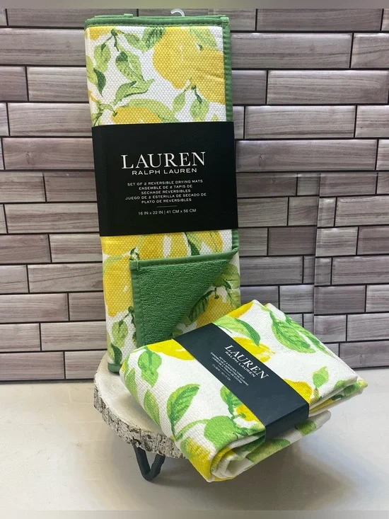 Ralph Lauren❤️ (2)Kitchen Reversible Drying Mats & (2) Towels Lemon Tree NWT