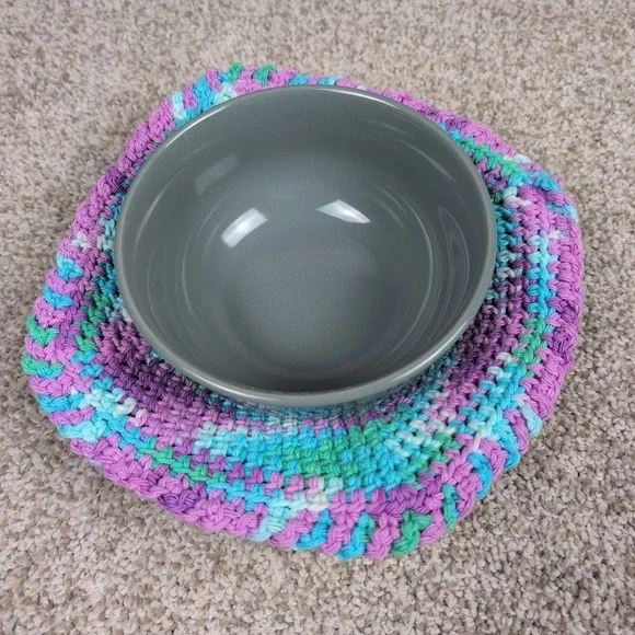Handmade Crochet Bowl Cozy Mug‎ Mat Purple Teal Green Lavender Pot Holder