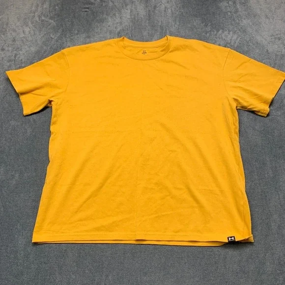 Under Armour T Shirt Men Large Yellow Loose Fit Logo Cotton Running Sportswear