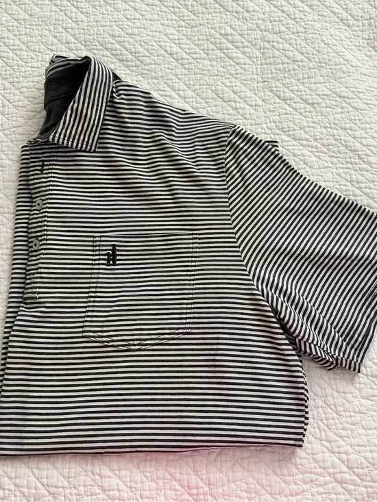 JOHNNIE-O Hangin’ Out Cotton Polo Shirt Gunmetal Striped Size XL Golf Preppy