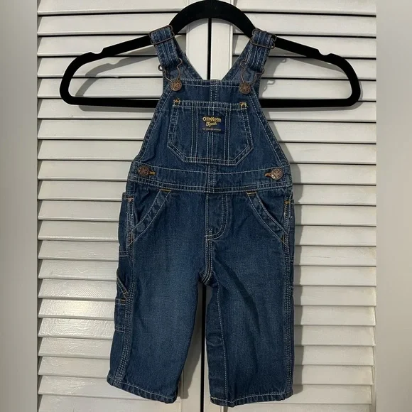 Vintage Oshkosh B'Gosh Baby Boy Size 6 Mth Blue Jean Carpenter Overalls Vestbak