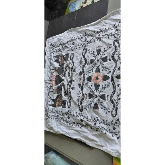 printed illustration bandana whimsical occult Gothic textil Decorative tea towel