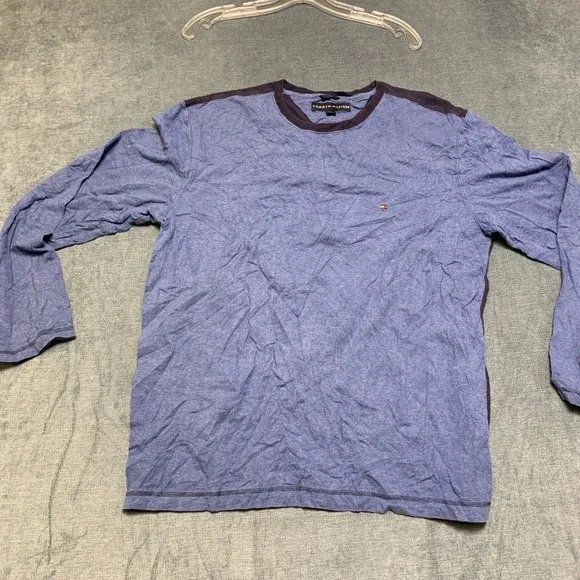 Tommy Hilfiger Shirt Mens Large Heather Blue Crew Neck Long Sleeve Regular Fit