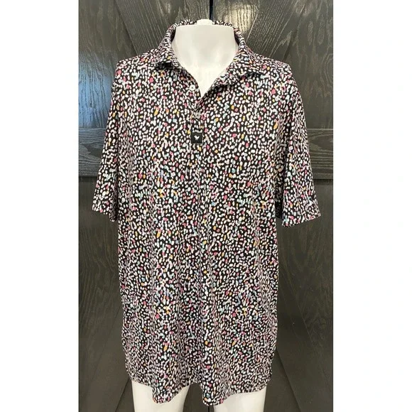 Bad Birdie Polo Shirt Mens Large Black Geo Print Golf Performance Stretch