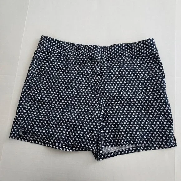 Loft Navy Blue And White Floral Print Cotton Shorts Size 12