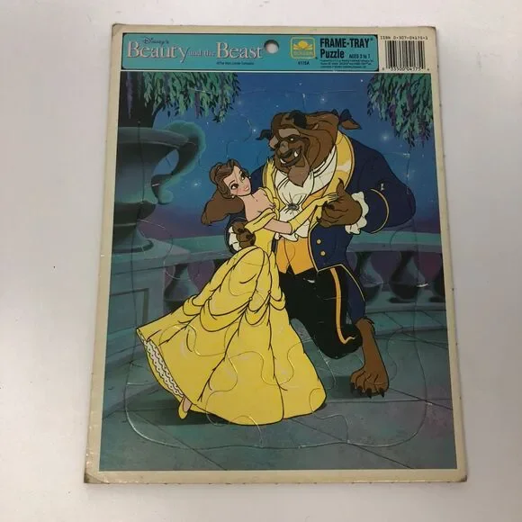 Vintage Disney Beauty & The Beast Frame Tray Puzzle Golden 12 Piece