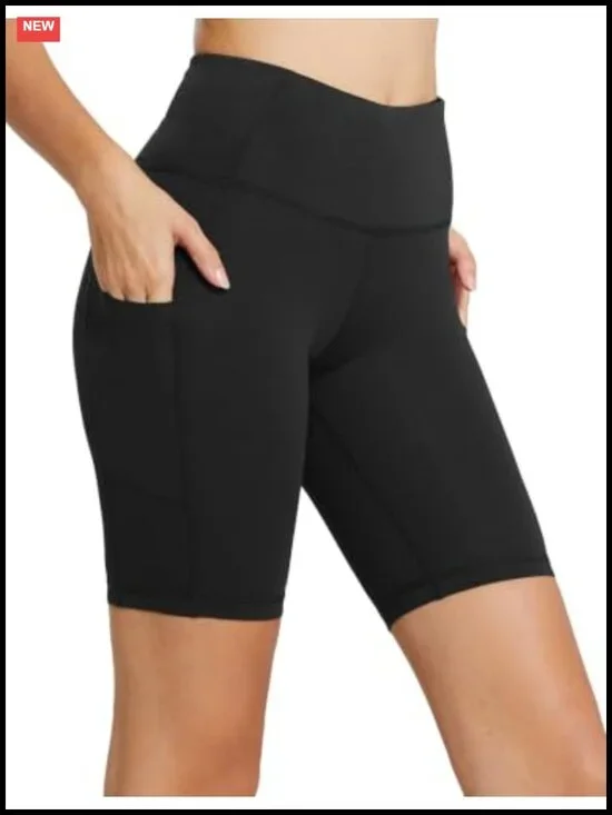 High Waist Biker Shorts with 3 Pockets, 4-Way Stretch Squat-Proof