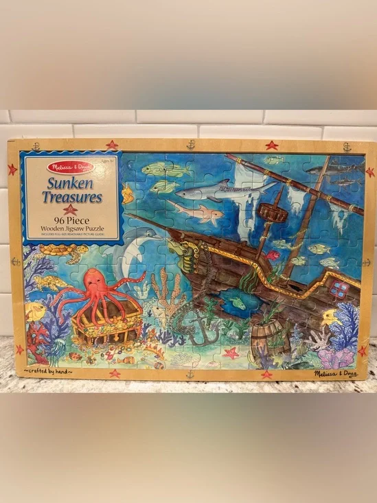Melissa & Doug Sunken Treasures Wooden Puzzle - Blue and Brown Ocean Scene 96 Pc