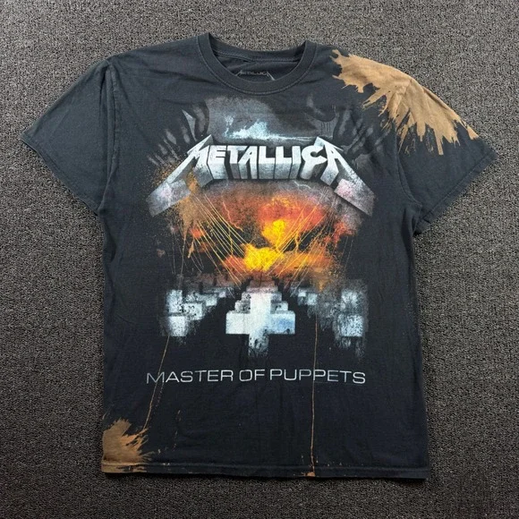 Metallica Master of Puppets Bleach Splatter Graphic T-Shirt Men's Large Black‎