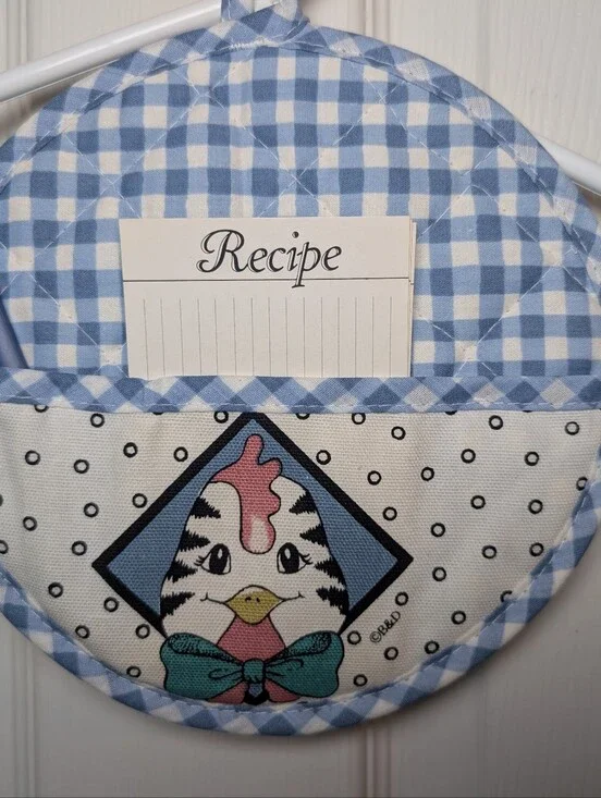 Vintage 3 Piece Set Pot Holder Recipe Card & Pen Chicken Cottagecore NWOT