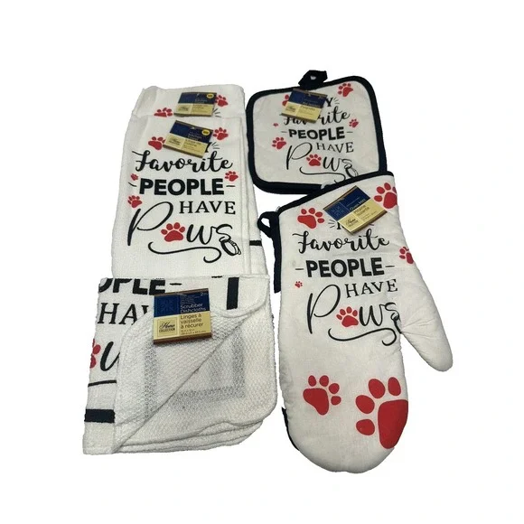 home collection‎ 2 towels 2 wash clothes 2 pot holders 1 oven mitt kitchen paws