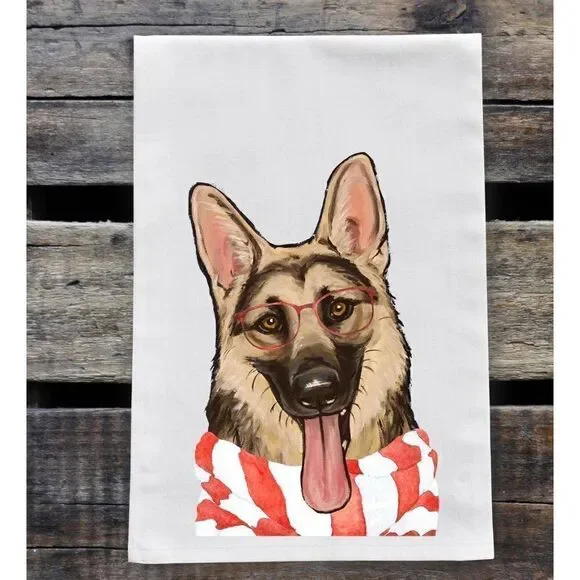 Hippie Hound Studios Christmas Dog Towel “German Shepherd” Holiday Towel Set 2 N