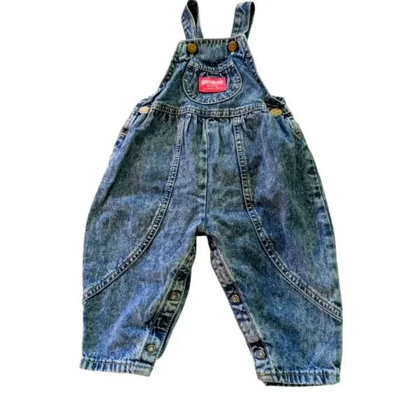 Oshkosh B'Gosh Vintage‎ Infant Girls Acid Wash Denim Baggy Overalls Jeans