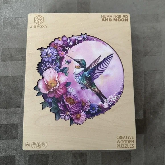 JIGFOXY Hummingbird And Moon 100‎ Piece Purple Wooden Jigsaw Puzzle Basswood 10+