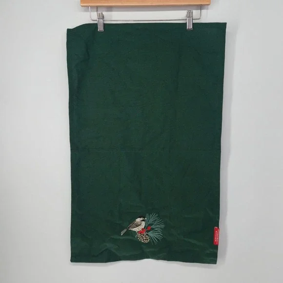 Stonewall Kitchen Tea Towel 18x28 Green Holiday Chickadee Bird Christmas New