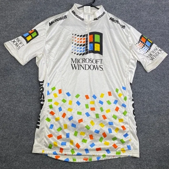 Vintage Microsoft Windows Cycling Jersey Blik Mens Medium White Tech Promo 90s