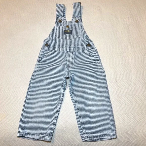 Vintage OshKosh Bgosh Hickory Stripe Overalls Made in USA Blue White Toddler 2T