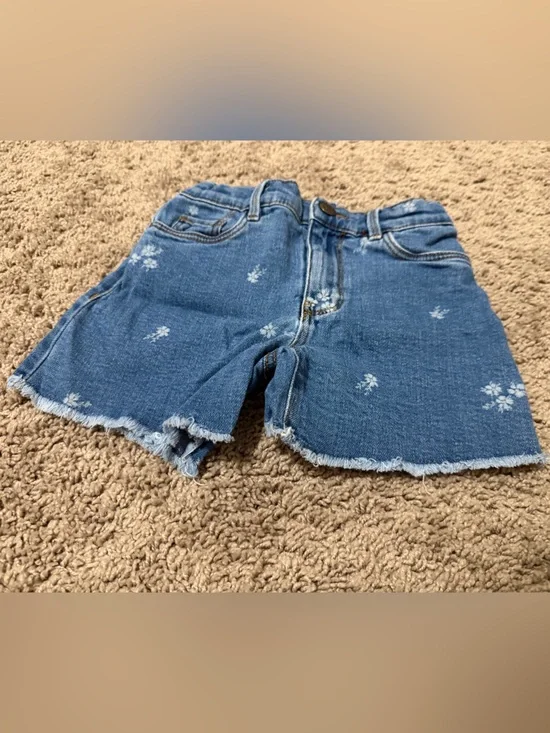 Blue Floral Denim Shorts