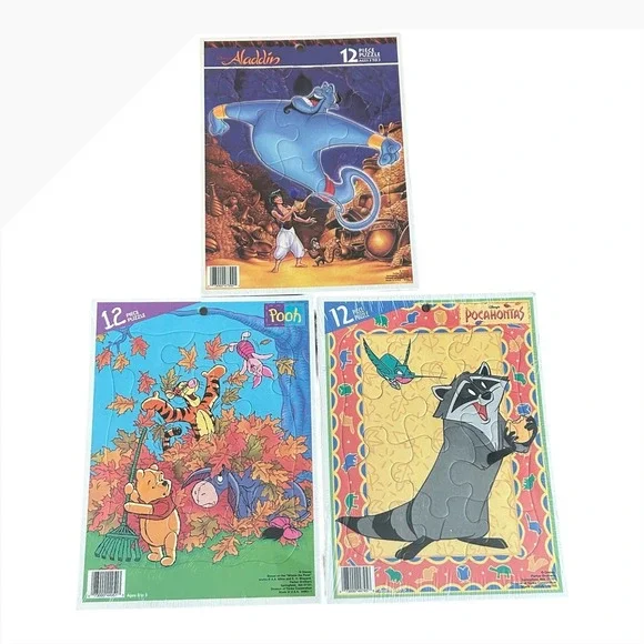 Lot of 3 VTG Disney Parker‎ Brothers SEALED Puzzles Aladdin Pooh Pocahontas NEW