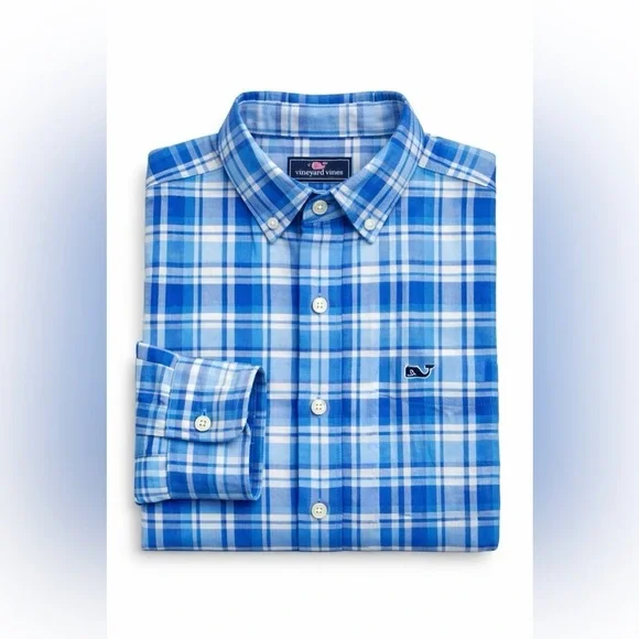 Vineyard Vines Men’s Blue Plaid Flannel Button-Down Shirt | Size Medium