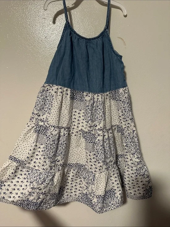 OshKosh B'gosh Blue Denim Bodice White Floral Tiered Sundress
