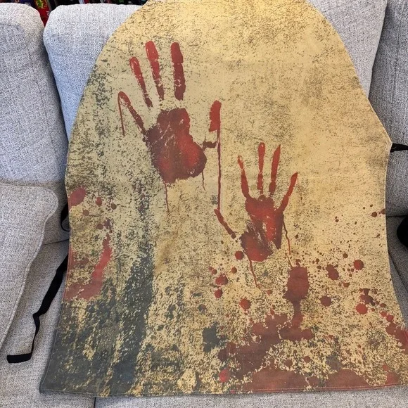 NEW Bloody Handprint Halloween Apron Horror Cosplay Costume Butcher Splatter Tan