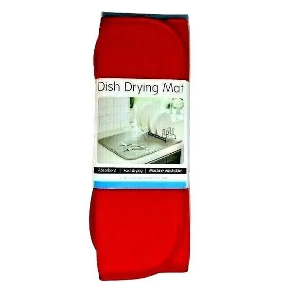 Red Dish Drying Mat Microfiber Reversible Kitchen Countertop Reversible NEW