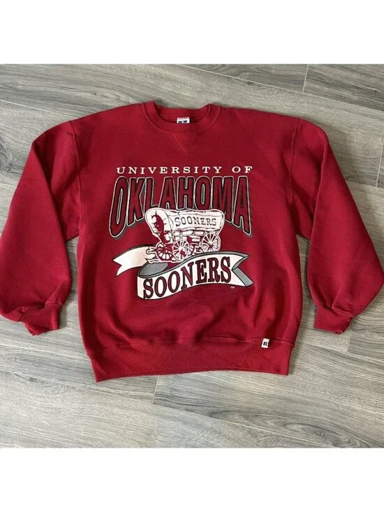 Vintage Oklahoma Sooners Sweatshirt Adult Large Red NCAA Football Russell 90s