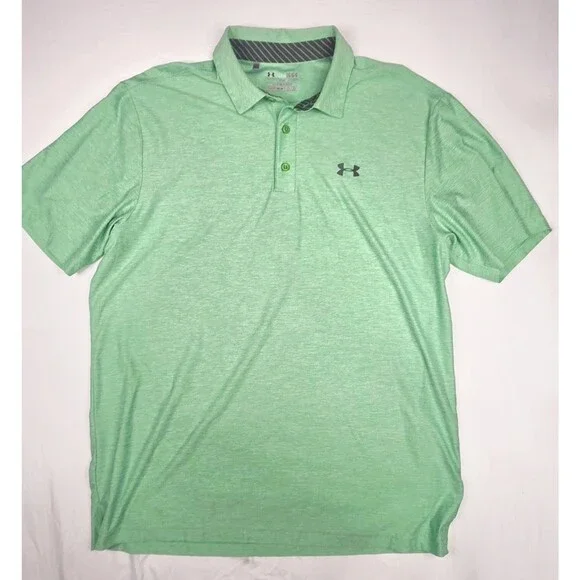 Under Armour Polo Shirt Mens Large Heather Green HeatGear Loose Fit Golf Top