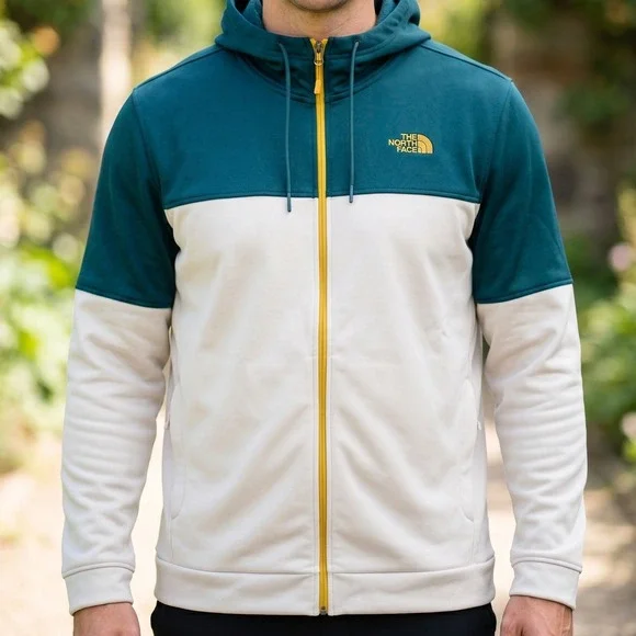 The North Face Mens Full Zip Hoodie Green Cream Colorblock Track Jacket‎ XXL