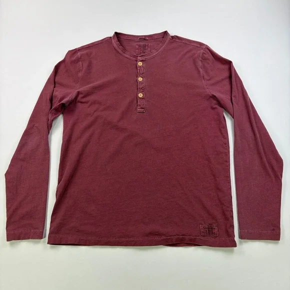 Abercrombie & Fitch Garment Dyed Henley Mens Medium Burgundy Long Sleeve Cotton