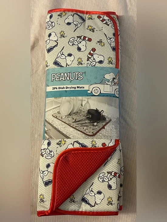 Peanuts Snoopy & Woodstock 2Pk Dish Drying Mats New