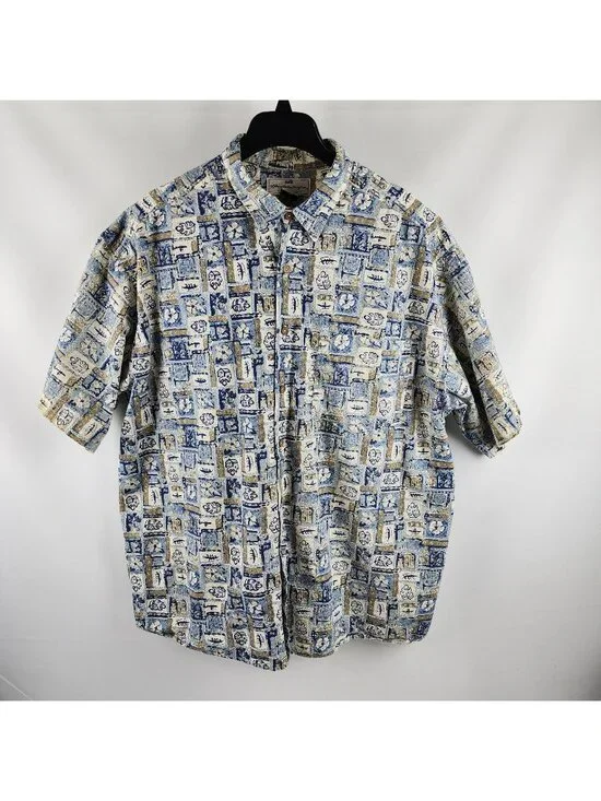 Honolua Surf Co Shirt Mens XL Multi Geometric S/S Hawaiian Motifs Button Up USA