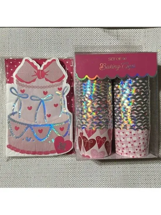 Valentine’s Sweetheart Romantic Pink White Hearts Cupcake Baking Cups Napkins