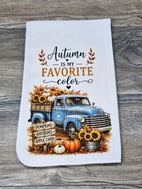 Autumn Is My Favorite Color Blue Truck Kitchen Towel Farmhouse Decor