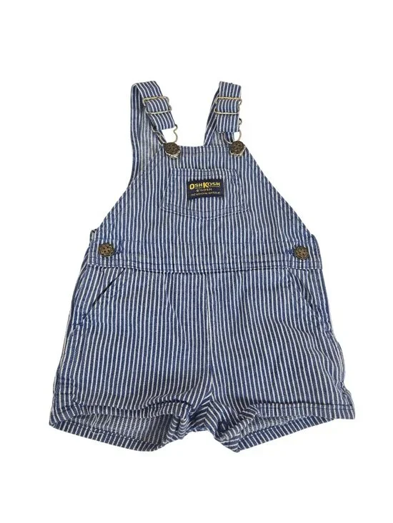 Vintage OshKosh Bgosh Blue White Striped Shortalls Overalls 18M Made USA