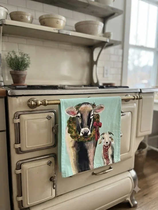 GreenBox Art Culture Cathy Walters Christmas Cow & Goat Holiday kitchen towel