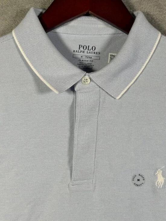 Polo Ralph Lauren Shirt Mens M Light Blue Classic Fit Tipped Collar Short Sleeve