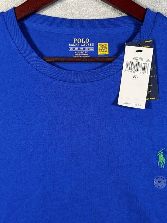Polo Ralph Lauren T-Shirt Mens XXL Blue Classic Fit Cotton Green Pony $55