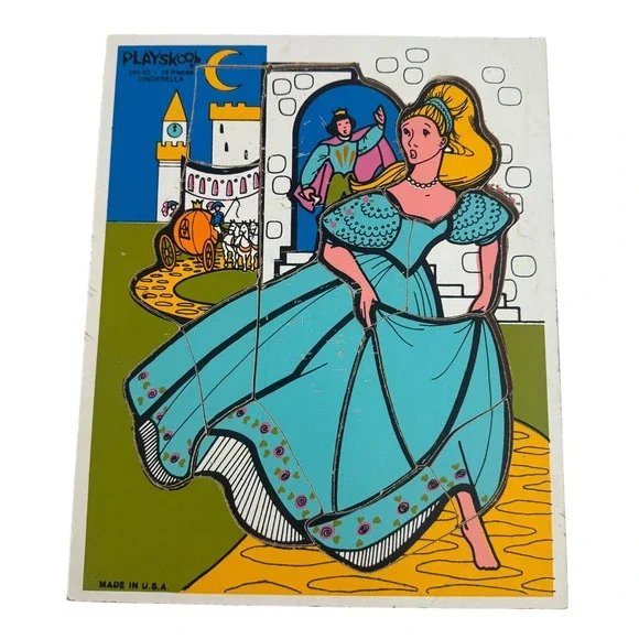 Playskool Cinderella 14 Piece Wooden Jigsaw Puzzle 29003 Made in USA Disney‎