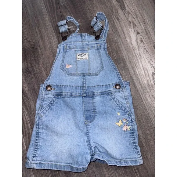 OshKosh Bgosh Girls Blue Denim Butterfly Embroidered Shortalls Size 3T 6K411710