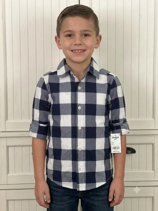 OshKosh B'gosh Navy & White Plaid Button-Down Shirt