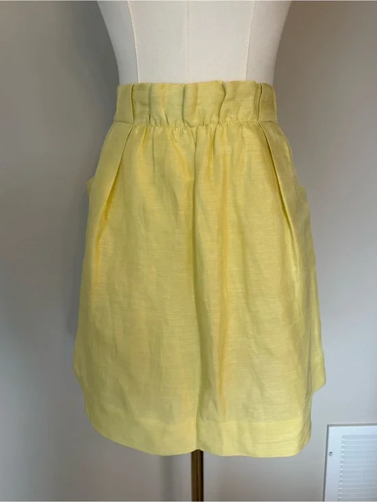 J. Crew Linen Silk Blend Paperbag Skirt Yellow Pockets Size 2 Lined