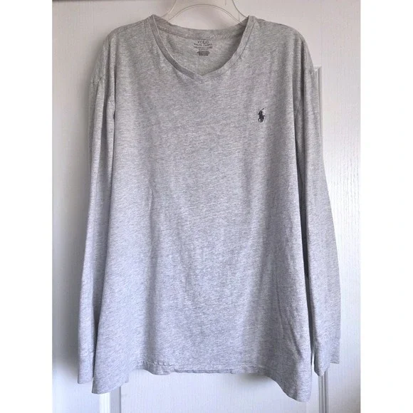 Polo Ralph Lauren Heather Grey V-Neck Long Sleeve T-Shirt Classic Fit Sz XXL