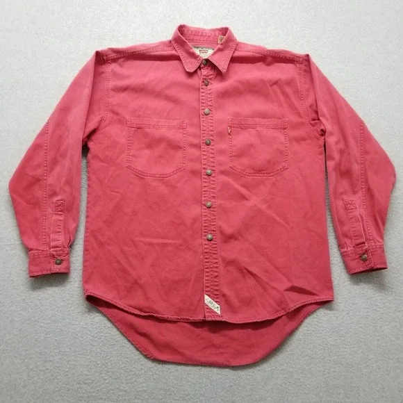Levis Shirt Mens Medium Red Casual Button Up Long Sleeve Pockets Cotton‎