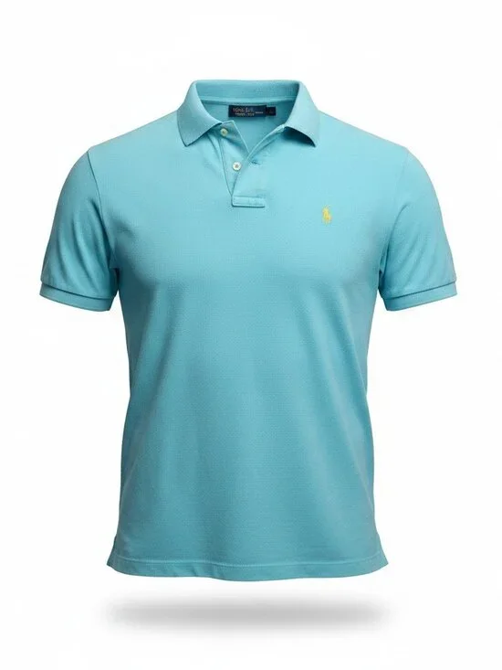 Polo Ralph Lauren Men's Short Sleeve Polo Shirt Light Blue Yellow Pony - L